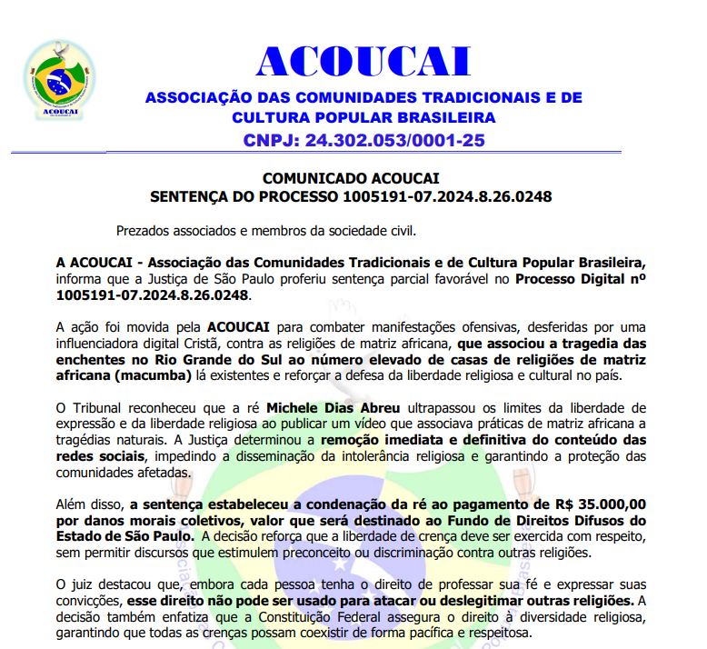 Processo Acoucai – Influenciadora Intolerante do Rio Grande Do Sul